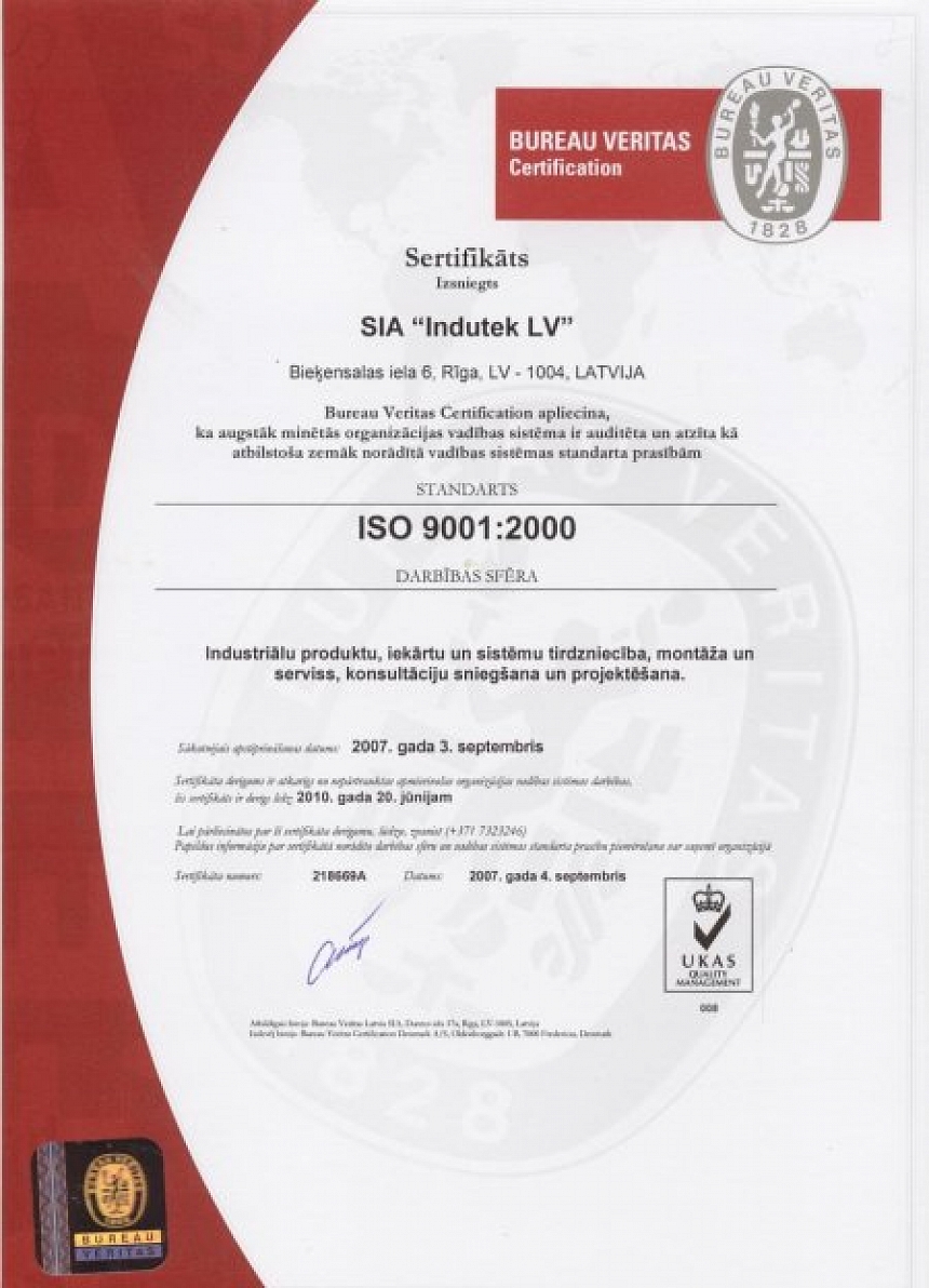 Foto: SIA Indutek LV ir ieviesta Kvalitātes vadības sistēma ISO 9001:2000; autors: SIA Indutek LV ir ieviesta Kvalitātes vadības sistēma ISO 9001:2000