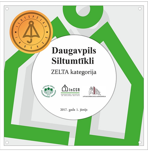 Daugavpils siltumtīkli kvalificējusies Ilgtspējas indeksa zelta kategorijai