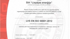 Liepāja. Liepājas enerģija saņem energopārvaldības sertifikātu