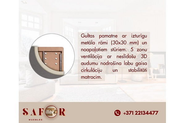 Gultas rāmis ar metāla konstrukciju un ventilācijas sistēmu