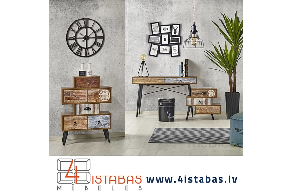 Stilīgi plaukti un kumodes ar apdruku retro stilā, mēbeļu internetveikals Latvija Valmiera Vidzeme mēbeles internetā