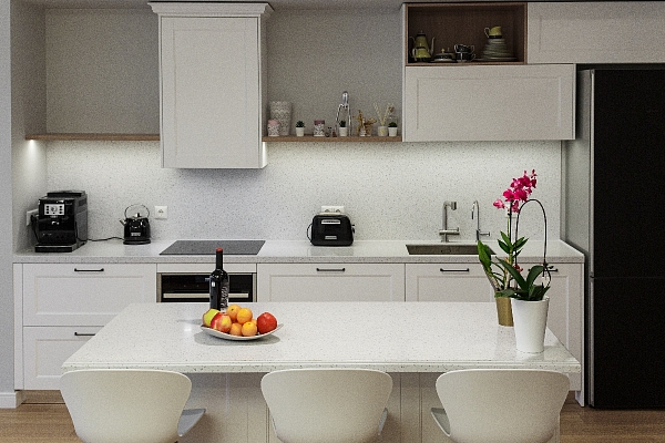 Virtuves virsma un sala no Corian ® materiāla
