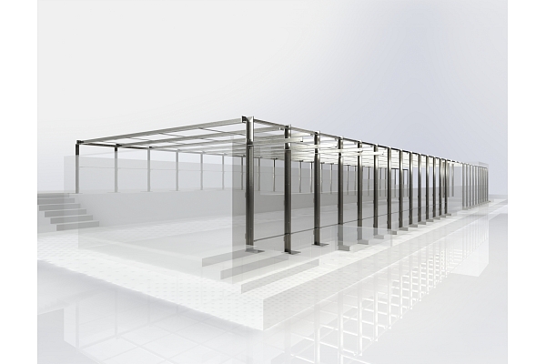 Stiklota metāla konstrukcija modernai ēkai