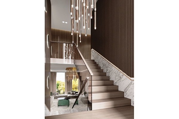 koka kāpnes interjerā