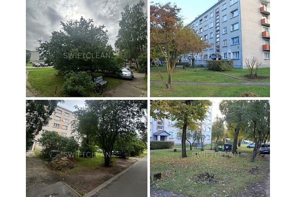 Pagalmu un dzīvojamo zonu pilna uzkopšana ar SwiftClean